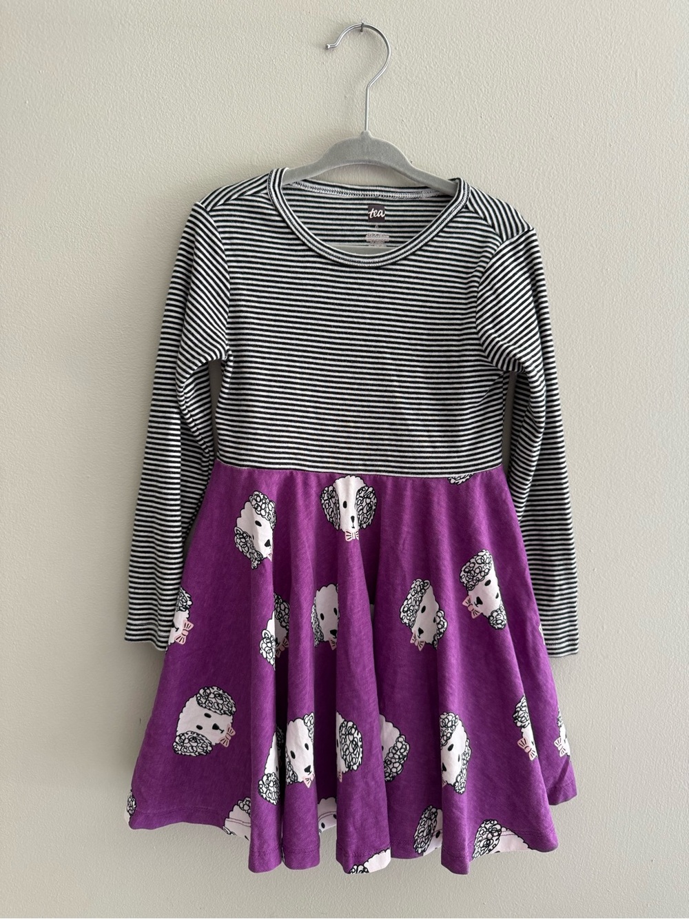 Tea Collection Black & White Striped Top with Purple Poodle Skirt Dress